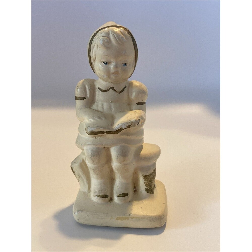 Vintage Chalkware Figurine Girl Reading Sitting on Bench Coventry Ware 3187